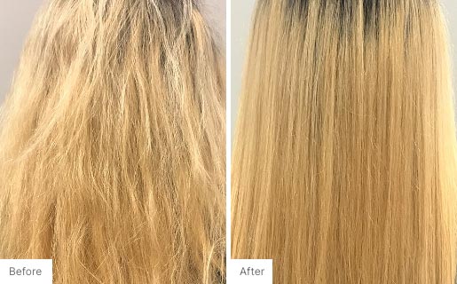8 - Before and After Real Results picture of a woman's hair.