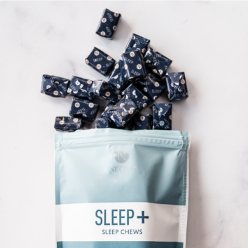 Neora Sleep+ Wellness Chews bag and individually wrapped chews